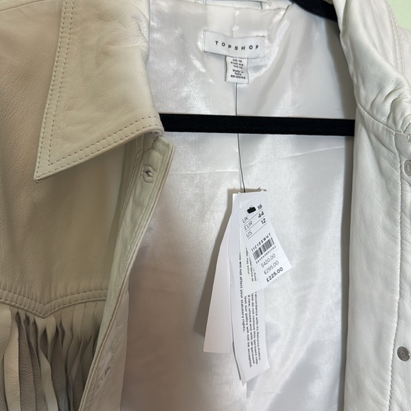 Topshop Roy fringed white leather jacket US size 12 - Picture 7 of 16